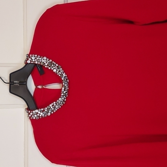 Ann Taylor Petite Crystal Jeweled Rhinestone Collar Sweater In Red - Picture 7 of 12